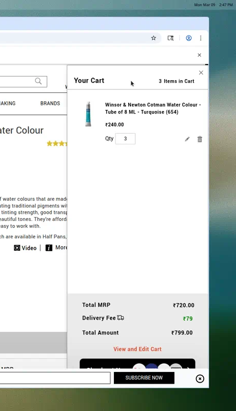 Production minicart — simple dropdown cart with basic item list and totals