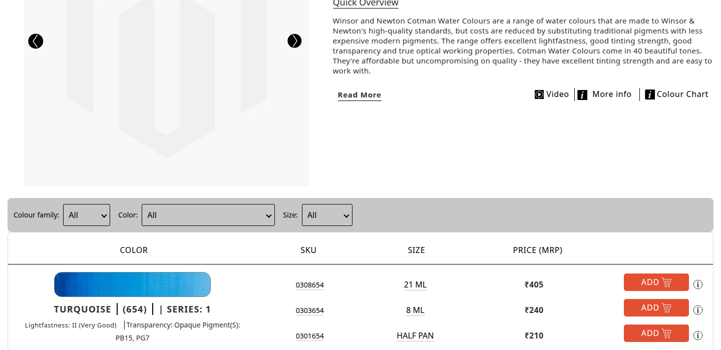 Colour swatch comparison table